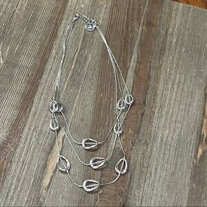 Crown Trifari Silvertone Oval Loops 3 Strand Necklace 18”